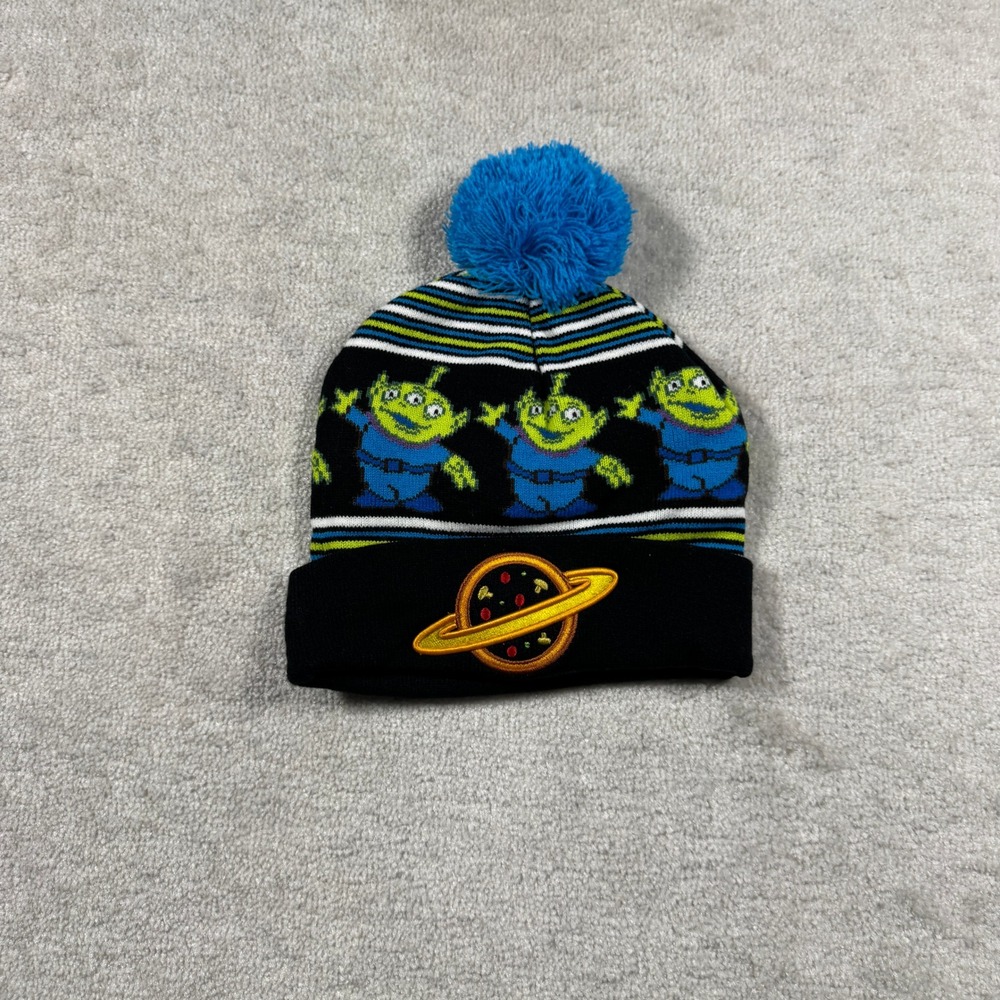 Disney Toy Story Beanie Unisex OS Black Alien Pizza Planet Pom Knit Hat cuffed